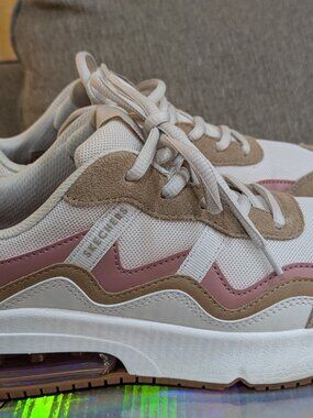 Skechers Los Angeles Beige Pink Textile Air-Cushion Sneakers Size 7.5 Excell Con
